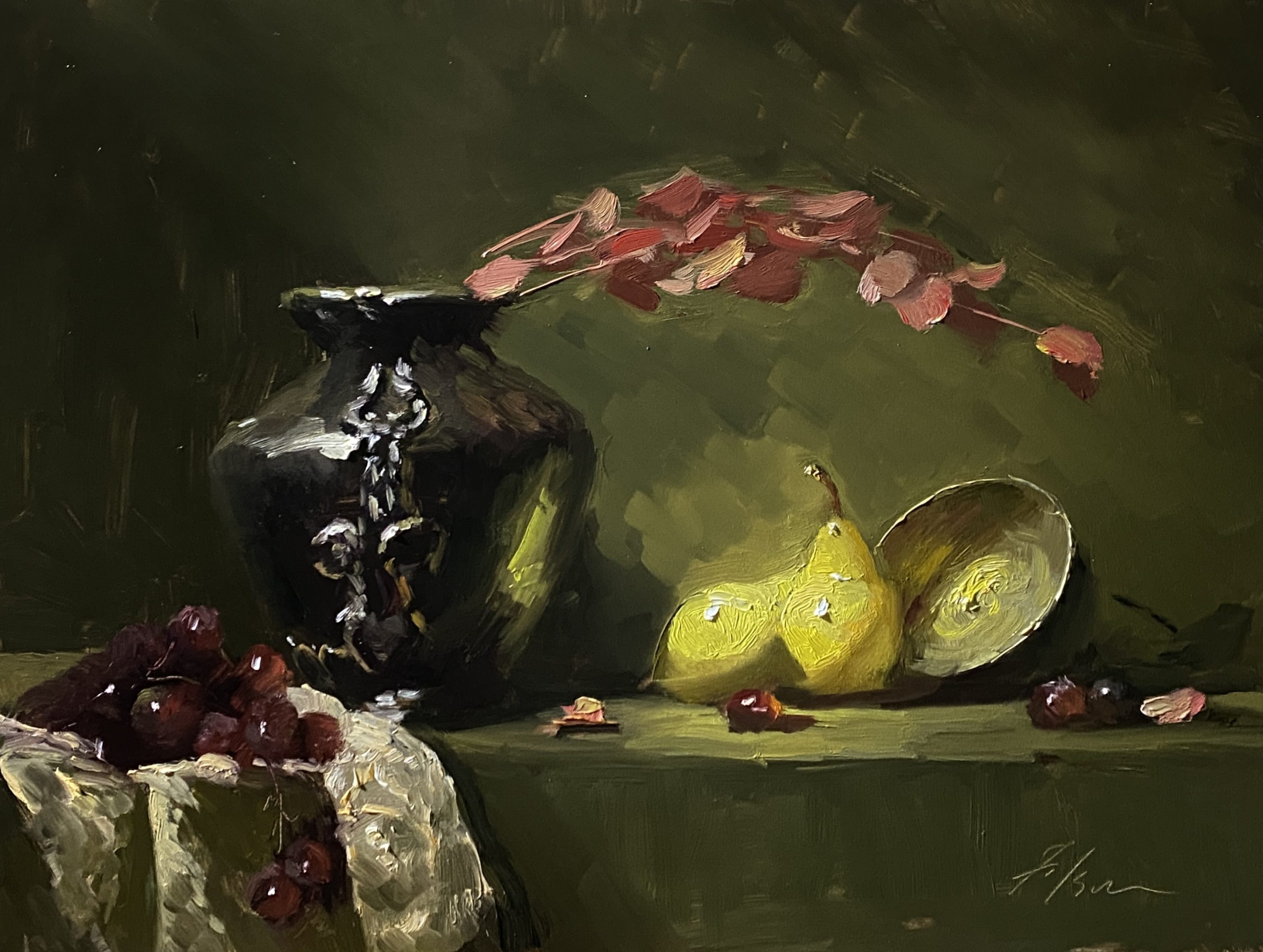 Elegance in Shadows Pears and Eucalyptus