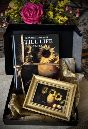 A luxurious, limited-edition holiday bundle featuring a personally signed hardcover of 30 Ways to Master Still Life Painting and a beautifully framed 4x6 giclée print of Kelli Folsom’s award-winning painting Provencal Sunflowers. Only 20 available. Free shipping.